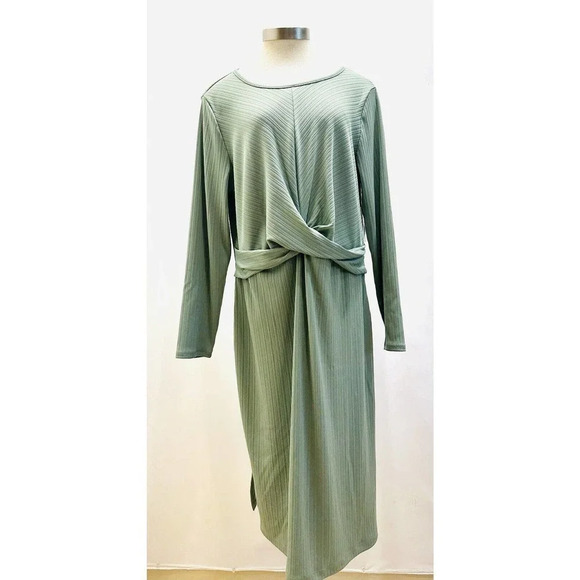 NWT NINE WEST Women Long Sleeve Pullover Round Neck Green Dress Petite Size XXL - Picture 1 of 14